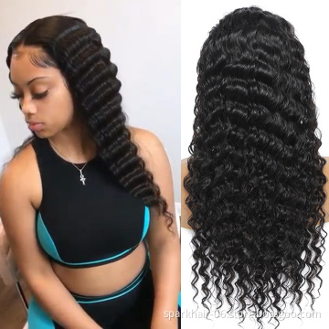 Deep Wave Transparent Ful Lace Wig Pre-Plucked Bleached Knots Human Hair Wigs For Women Brazillian Deep Wave Curly Wig Vendor